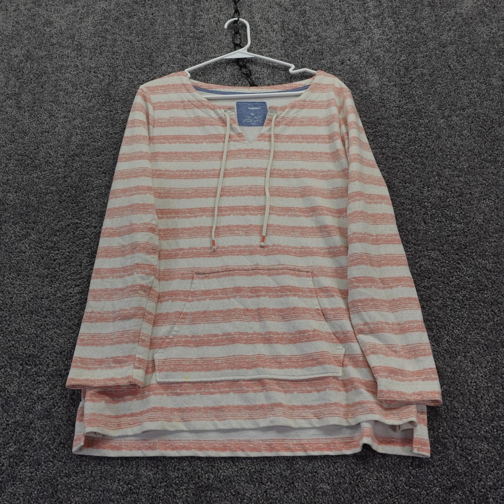 Sonoma Hoodie Womens Extra Large Orange White Striped V Neck Pullover